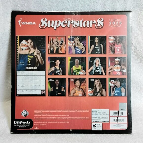 3/$25 2025 12" 16 Month WNBA Superstars Calendar BNIP!! - Picture 2 of 2